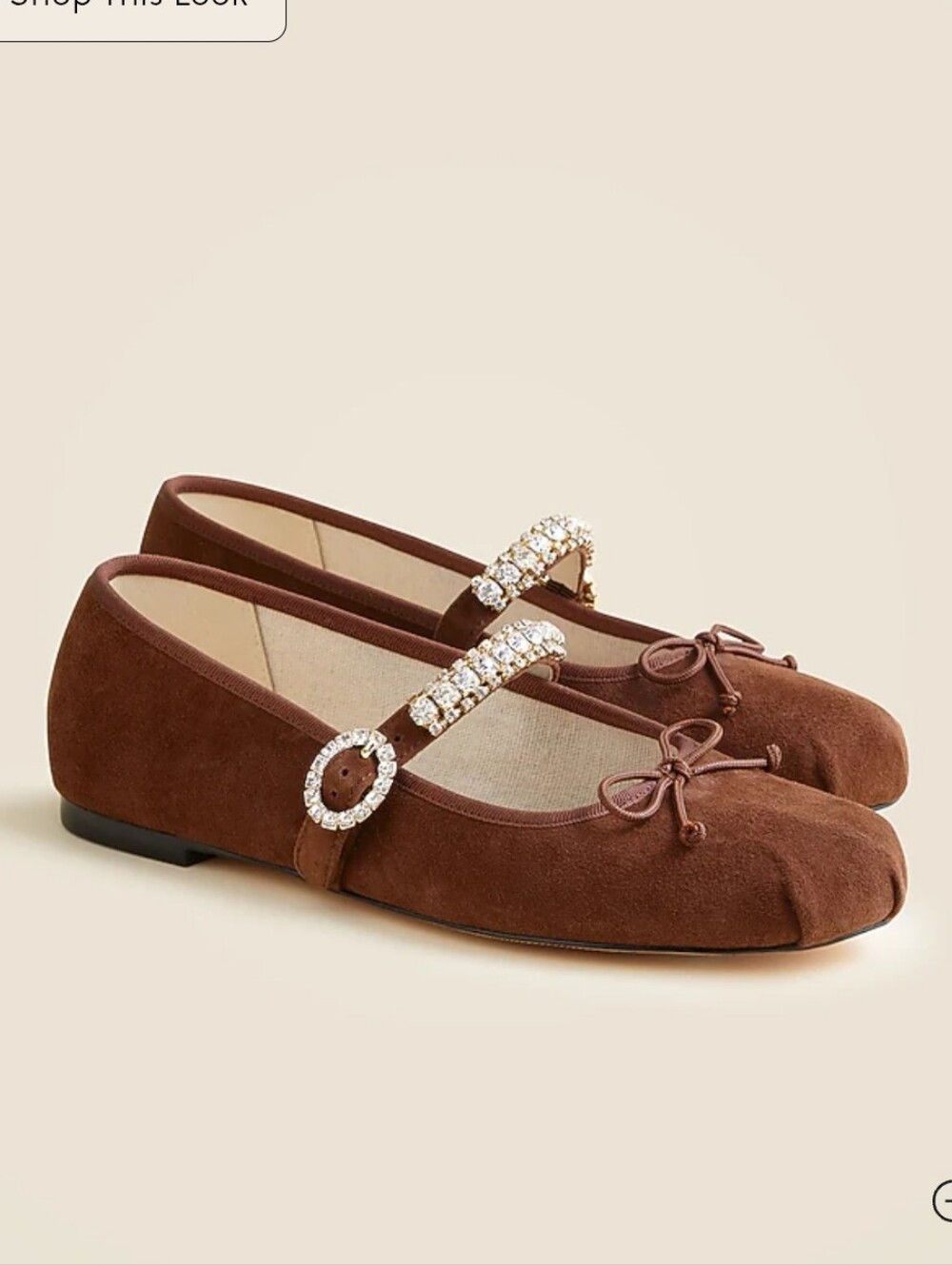 J. Crew Brown Suede Mary Jane Flats with Rhinestone Buckle
